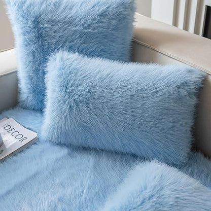 Neelvin Blue Faux Fur Cozy Fluffy Double-Sided Decorative Throw Pillow Covers 16x16 inch Set of 2,Velvet Pillowcase Cushion Case for Sofa Couch