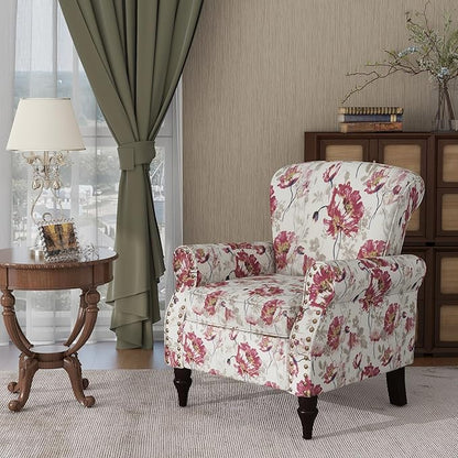 Accent Chair, Upholstered High Back Floral Armchair with Nailhead Trim & Wood Legs, Comfy Wingback Reading Single Sofa Chair for Small Spaces, Living Room, Bedroom (White Floral, Set of 2)