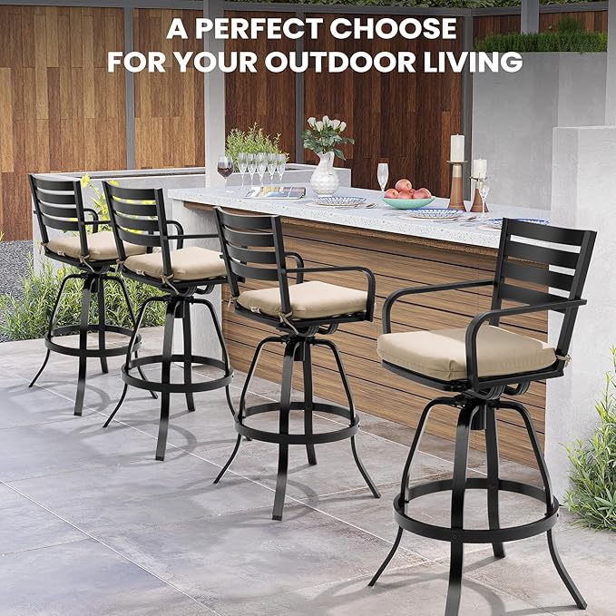 Pellebant 29.5" Outdoor Bar Stools Set of 8, Aluminum Swivel Patio Bar Height Stools with Footrest & Backrest,Rust-Proof Patio Stool Chairs for Deck Lawn Garden,Beige