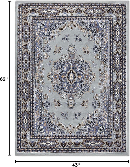 Home Dynamix Premium Sakarya Traditional Medallion Border Area Rug, Silver, 3'7"x5'2" Rectangle