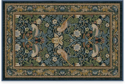 RUGGABLE x Morris & Co Machine Washable Area Rug – Strawberry Thief Indigo 2x3, Stain-Resistant, Non-Slip – Small Rugs for Living Room, Bedroom, Hallway, Entryway & Bathroom–with Cushioned Pad
