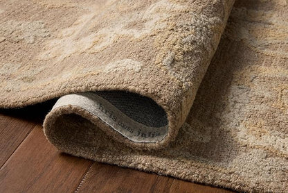 Loloi Chris Loves Julia Dorothea Collection DRT-01 Bark/Stone 2'-6" x 9'-9" Runner Rug Wool Neutral Floral Living Room Bedroom Carpet