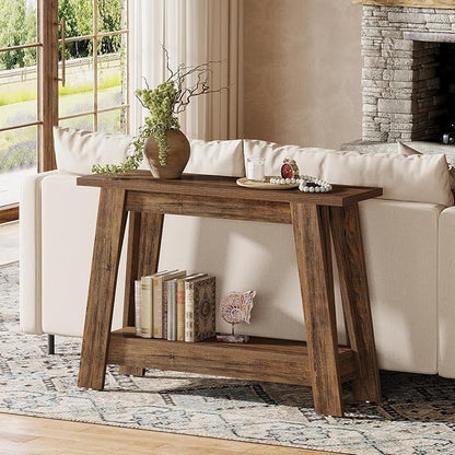 Tribesigns 41.3" Farmhouse Console Table, 2-Tier Wooden Entryway Table with Storage, Rustic Narrow Behind Couch for Living Room, Hallway, Foyer, Rustic Brown