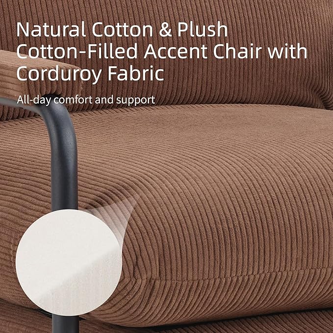 FLEXISPOT Accent Chair for Living Room,Arm Chair for Bedroom,with Padded Arms, Thicken Comfortable Cushion,Metal Frame,Reading Bedroom Chair Armchair for Home/Office/Cafe/Apartment/Waiting Room,Brown