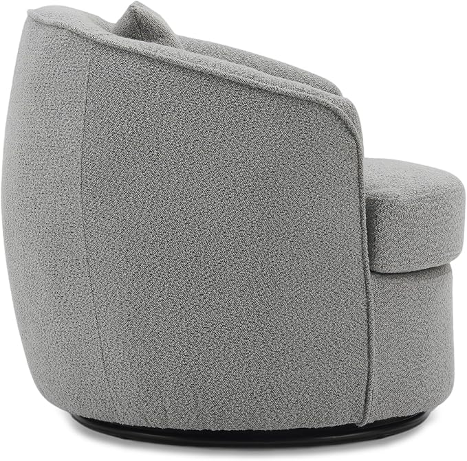 Swivel Accent Chair, Modern Upholstered Boucle Barrel Arm Chairs with Pillow for Living Room, 360 Degree Round Swivel Sherpa Armchair with Round Base for Bedroom Club (1, Grey)
