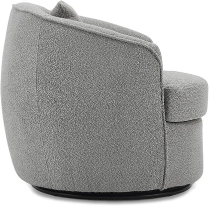 Swivel Accent Chair, Modern Upholstered Boucle Barrel Arm Chairs with Pillow for Living Room, 360 Degree Round Swivel Sherpa Armchair with Round Base for Bedroom Club (1, Grey)