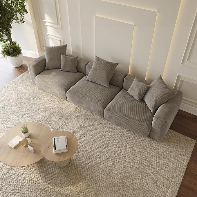 WJShome Modular Sectional Sofa Couch,141.73inch Oversized 3 Seater Sofa,Upholstered with Corduroy Fabric Couches with 5 Pillows,Cushion Covers Removable& Washable