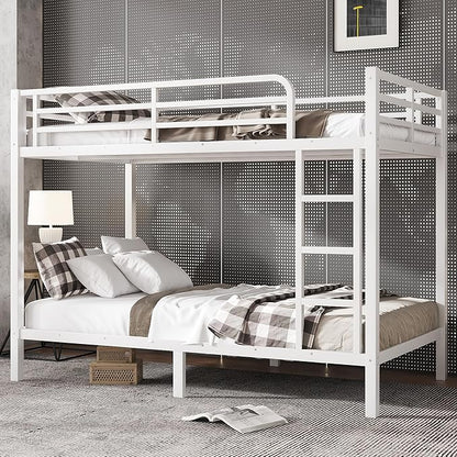 Bellemave Twin XL Over Twin XL Bunk Bed for Adults, Heavy Duty Bunk Beds Frame with Build in Ladder and Full Length Guardrail, Easy Assemble Bunkbeds, Noise Reduced, Mattress Not Included, White