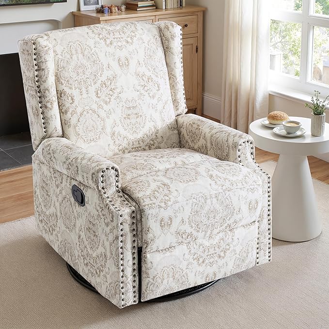Lumibee Recliner Chairs Set of 2, 360° Swivel Rocker Recliner Chair with Footrest High Back, Comfy Upholstered Glider Rocking Chair for Living Room Bedroom (Beige)