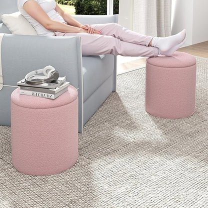 Ottoman Poufs with Storage, Set of 2 Soft Upholstered Vanity Stool,Multifunctional Ottomans Coffee Table Padded Seat Foot Rest for Living（Pink, Pack of 2）