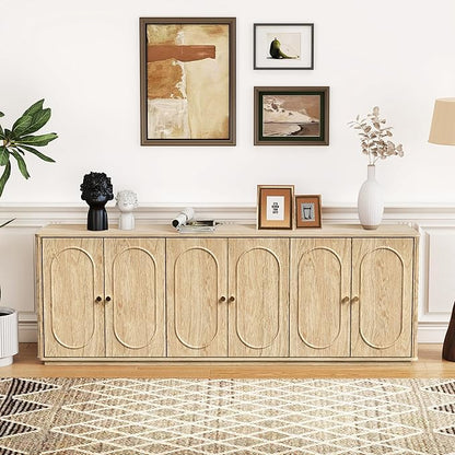63'' Fluted Sideboard Buffet Cabinet with Storage and 6 Doors, Low Storage Cabinet Modern Wooden Accent Credenza Console Table for Kitchen Dining Living Room Entryway, (63"W*15.75"D*21.4"H) Natural