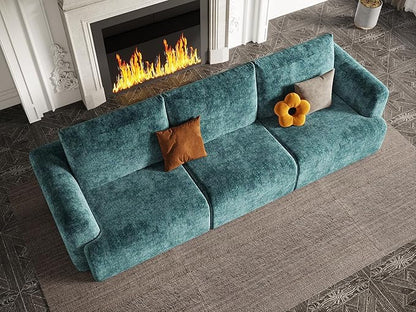 EASE MOOSE Boneless Couch for Living Room, Sectional Cloud Sofa, Modular Cloud Couch, 3-Seater Deep Seat Sofas with Pillow for Bedroom, Apartment, No Assembly Required, Chenille (Blue)