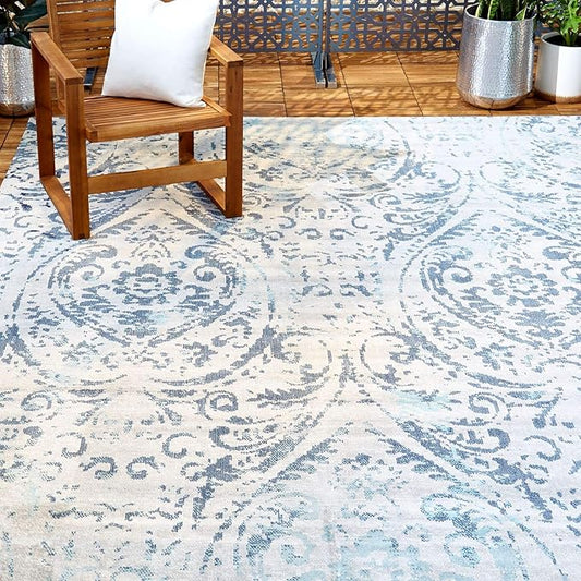 Home Dynamix Nicole Miller Patio Sofia Juniper Indoor/Outdoor Area Rug 5'2"x7'2", Distressed Damask Ivory/Blue