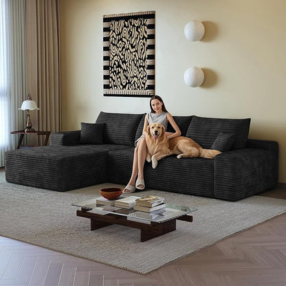 108" Sectional Couches for Living Room Modern Modular Sofa with L-Shape Couchs Upholstered Boneless Couch Deep Seat Sectional Couch with Chaise (Black, Left Facing Chaise+2Seaters)