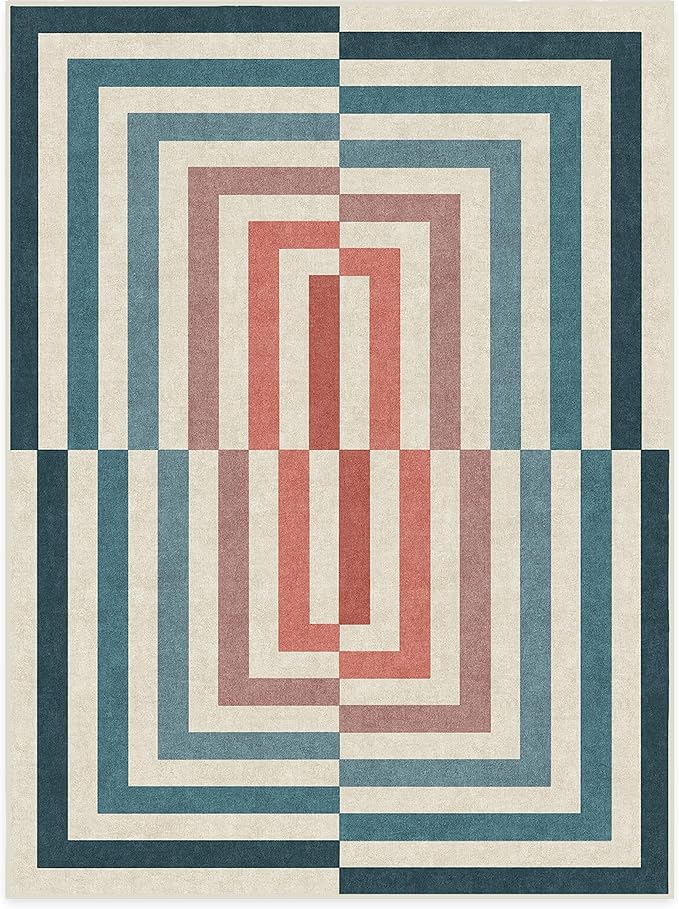 RUGGABLE x Jonathan Adler Washable Modern Area Rug – Op Art Teal 9x12, Stain-Resistant, Non-Slip – Large Machine Washable Rugs for Living Room, Bedroom, Hallway, Entryway & Office–with Cushioned Pad