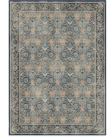 RUGGABLE x Morris & Co Washable Area Rug– Honeysuckle & Tulip Blue 5x7, Stain-Resistant, Non-Slip – Medium Machine Washable Rugs for Living Room, Bedroom, Hallway, Entryway & Office–with Standard Pad