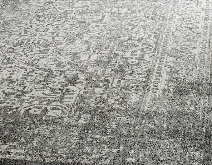 SAFAVIEH Area Rug 8x10 - Evoke Collection - Large - Grey & Ivory, Distressed Design, Non-Shedding & Easy Cleaning, Ideal for Living Room, Bedroom, Dining Space (EVK256D)