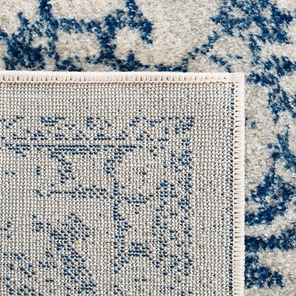SAFAVIEH Evoke Collection Area Rug - 6'7" Square, Ivory & Navy, Distressed Design, Non-Shedding & Easy to Clean, Ideal for Living Room, Bedroom, Dining Space (EVK256N)