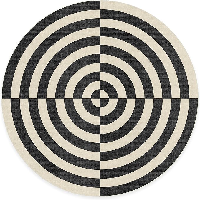 RUGGABLE x Jonathan Adler Machine Washable Modern Area Rug – Op Art Charcoal 8 ft Round, Stain-Resistant, Non-Slip – Large Rugs for Living Room, Bedroom, Hallway, Entryway & Office–with Standard Pad