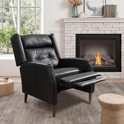 Art Leon Modern Accent Chair - Faux Leather Armchair with Ottoman Single Lounge Side Chair for Bedroom Living Room Mid Century Modern Chair with Adjustable Backrest, Black