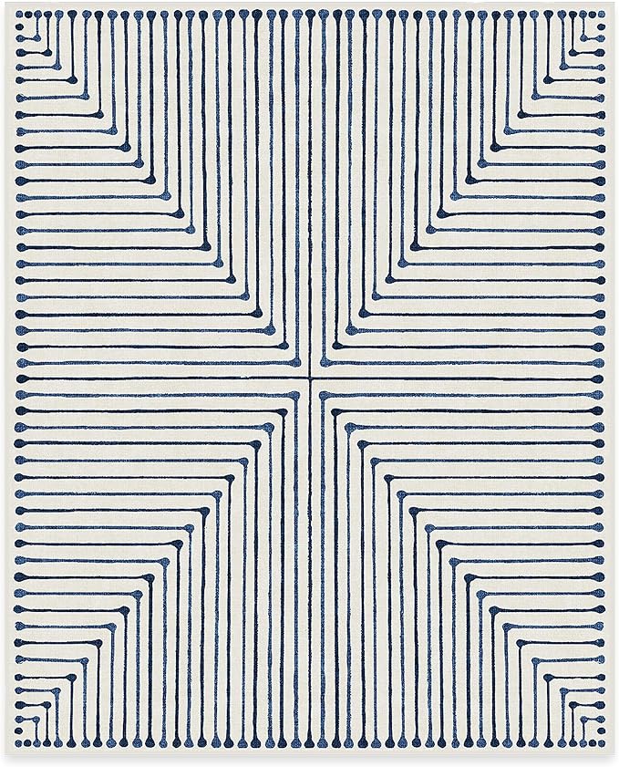 RUGGABLE x Jonathan Adler Machine Washable Modern Area Rug – Inkdrop Slate Blue 8x10, Stain-Resistant, Non-Slip – Large Rugs for Living Room, Bedroom, Hallway, Entryway & Office–with Cushioned Pad