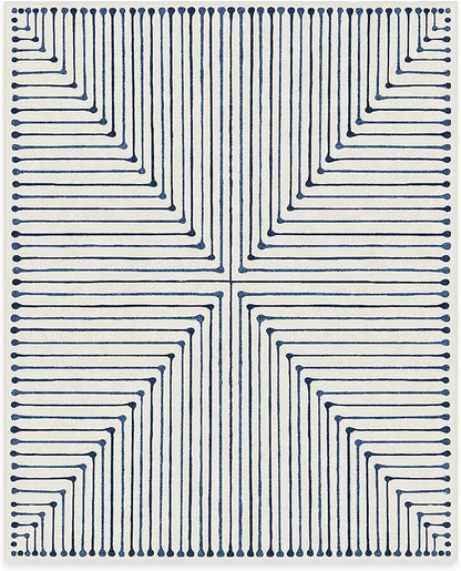 RUGGABLE x Jonathan Adler Machine Washable Modern Area Rug – Inkdrop Slate Blue 8x10, Stain-Resistant, Non-Slip – Large Rugs for Living Room, Bedroom, Hallway, Entryway & Office–with Cushioned Pad