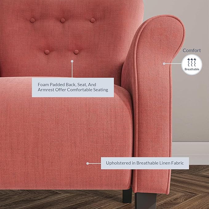 BELLEZE Modern Accent Chair, High Back Armchair, Upholstered Wingback Side Chair, Padded Single Sofa with Wooden Legs for Living Room, Bedroom - Brick