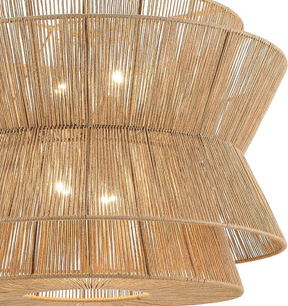 KICHLER Ophira 4-Light Pendant, Global Boho Light with Jute Shade in Champagne Bronze, Sloped Ceiling Compatible, for Living or Dining Room (24.75" x 36"), 52736CPZ