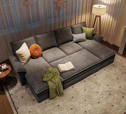 LINSY HOME Sleeper Sofa Bed, 115" Modular Sectional Sofa Bed with Double Layer Cushious, Comfy Cloud Sofa Couches for Living Room, Apartment, Home Theater, Grey