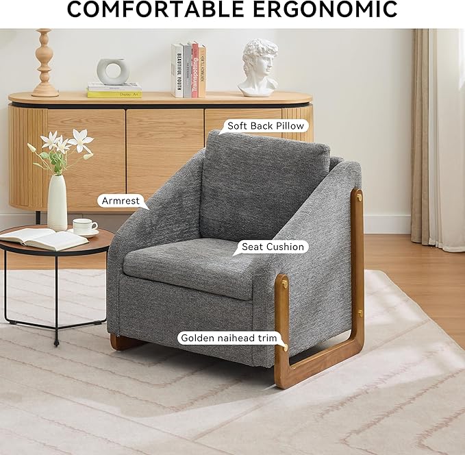 Modern Upholstered Armchair with Wooden Frame, 29" W x 29" D x 29" H, Light Gray Chenille Fabric, Living Room Accent Chair (Grey)