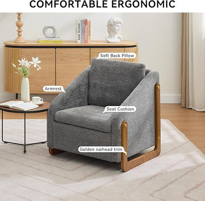 Modern Upholstered Armchair with Wooden Frame, 29" W x 29" D x 29" H, Light Gray Chenille Fabric, Living Room Accent Chair (Grey)