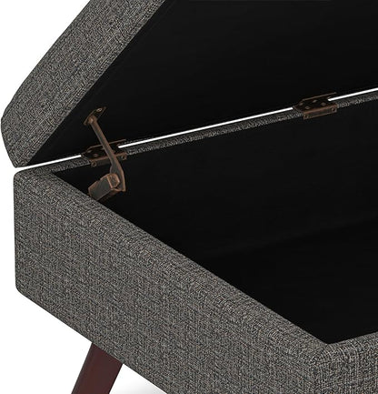 SIMPLIHOME Owen 34 inch Wide Mid Century Modern Rectangle Coffee Table Storage Ottoman in Ebony Tweed Look Fabric, Assembled, for the Living Room, Entryway and Family Room