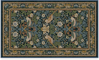 RUGGABLE x Morris & Co Washable Area Rug – Strawberry Thief Indigo 3x5, Stain-Resistant, Non-Slip – Small Machine Washable Rugs for Living Room, Bedroom, Hallway, Entryway & Office–with Standard Pad