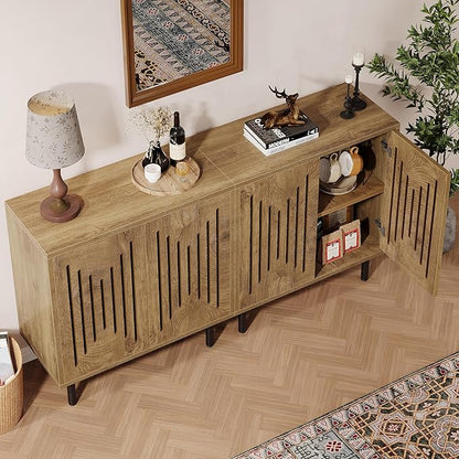 Tribesigns Set of 2 Sideboard Buffet with Storage, 59" Buffet Sideboard Cabinet with Adjustable Shelves, Accent Storage Cabinet for Living Room, Natural