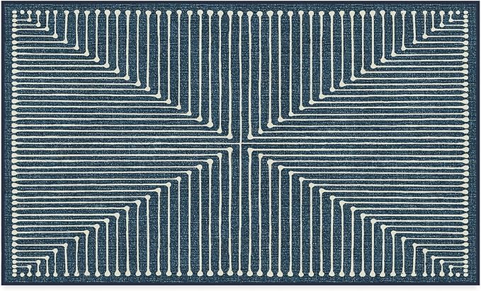 RUGGABLE x Jonathan Adler Machine Washable Modern Area Rug – Inkdrop Lapis Blue 3x5, Stain-Resistant, Non-Slip – Small Rugs for Living Room, Bedroom, Hallway, Entryway & Office–with Standard Pad