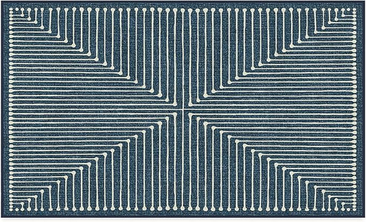 RUGGABLE x Jonathan Adler Machine Washable Modern Area Rug – Inkdrop Lapis Blue 3x5, Stain-Resistant, Non-Slip – Small Rugs for Living Room, Bedroom, Hallway, Entryway & Office–with Standard Pad