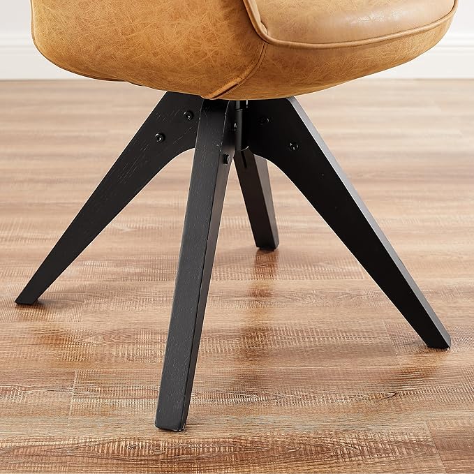 Zouron Mid Century Modern Accent Chair with Black Oak Wood Legs, Upholstered Swivel Chair No Wheels, Side Accent Armchair Vanity Chair for Small Space Home Office Living Room Bedroom, Brown