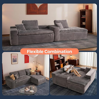 106" Oversized Couch Sofa, L Shape Couches for Living Room, No Assembly Required Corduroy Sectional Sofas with Right Facing Chaise for Home Apartment