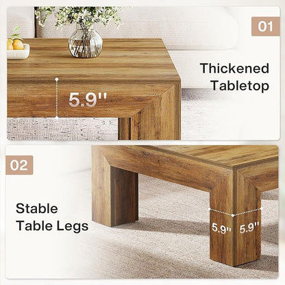 Tribesigns Farmhouse Square Coffee Table for Living Room, 39.37-Inch Low Large Center Tea Accent Table with Sturdy Legs, Easy Assembly (Rustic Brown)