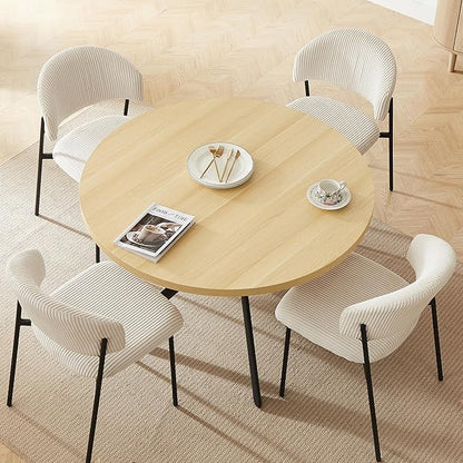45.3 Inch Round Dining Table Set for 4, Mid Century Modern Small Coffee Set for Dining Room Kitchen Apartment (Cream Table + 4 White Shell Chairs)