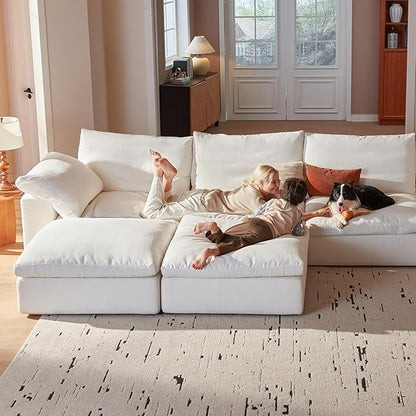 Modular Sectional Sofa, 141.7" L Shaped Modern Sofa Modular Sectional Cloud Couch with Ottoman, Modern Cloud Sectional Couches for Living Room, Deep Seat Sofa with Washable Cover