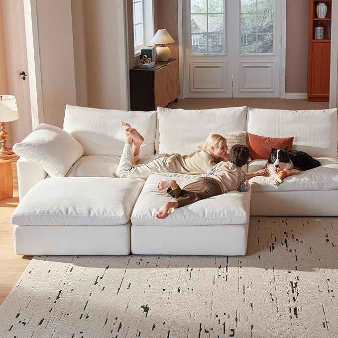 Modular Sectional Sofa, 110.2" U Shaped Modern Sofa Modular Sectional Cloud Couch with Ottoman, Modern Cloud Sectional Couches for Living Room, Deep Seat Sofa with Washable Cover