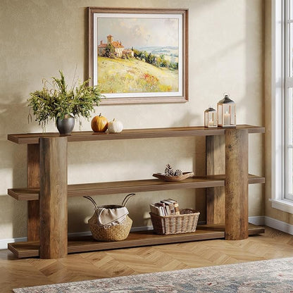 Tribesigns 70.87" Extra Long Console Table for Entryway, Narrow Wooden 3-Tier Sofa Table Behind Couch, Farmhouse Entryway Accent Table for Living Room, Hallway Foyer, Brown