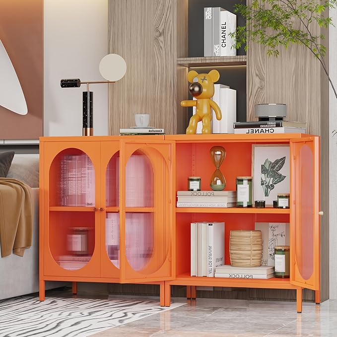Metal Storage Cabinets, Modern Accent Cabinet with 2 Acrylic Doors, Sideboards with Adjustable Shelf and high feet, Entryway Storage Cabinet for Home, Office, Living Room,Sideboard, Hallway