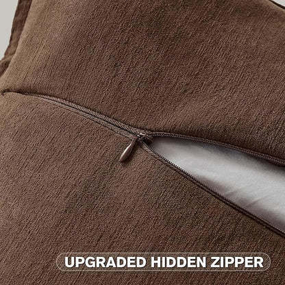 FUTEI Brown Chenille Throw Pillow Covers 24x24 Inch Set of 2,Edges Double-Stitched European Cushion Cases,Modern Home Decor for Couch Living Room