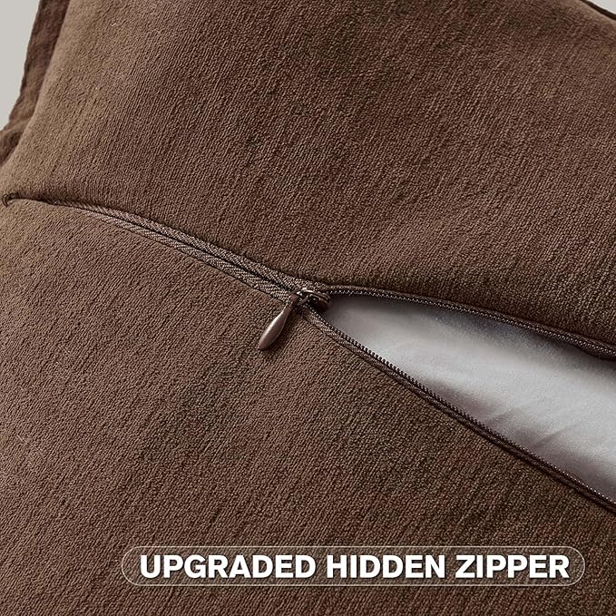 FUTEI Brown Chenille Throw Pillow Covers 12x20 Inch Set of 2,Edges Double-Stitched Lumbar Pillow Cases,Modern Home Decor for Couch Living Room