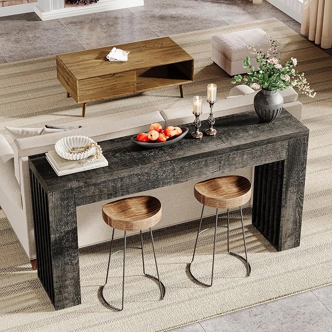 Tribesigns 59-Inch Long Wooden Console Sofa Table Behind The Couch with Vertical Slat Legs for Entrance, Hallway, Entryway, Living Room (Rustic Grey)