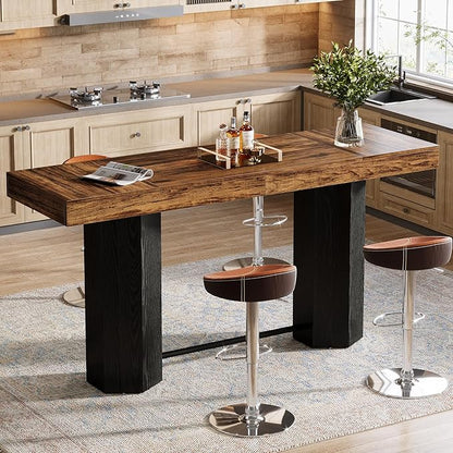 Tribesigns 70.9" Extra Long Bar Table, Industrial Counter Height Table, Rectangular Bar Height Tables with Metal Footrest for Kitchen Dining Room, Living Room, Pub (Rustic Brown & Black)