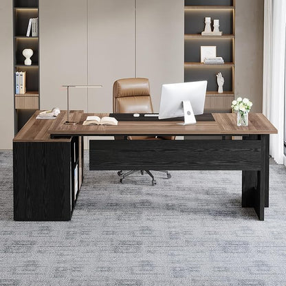 Tribesigns 74.8 Inch Executive Desk, Large Office Desk with Cabinet, L Shaped Computer Table with Shelves and CPU Storage, Modern Home Office Desks Business Furniture Workstation Set