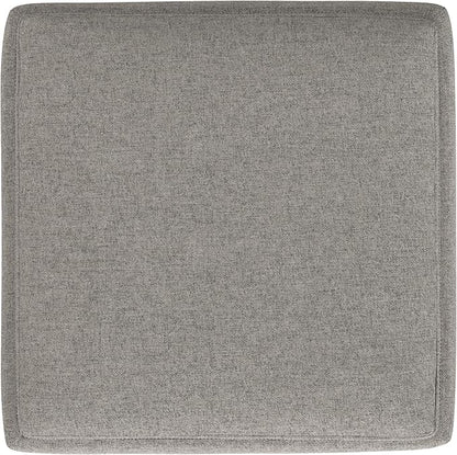 SIMPLIHOME Natasha 18 inch Wide Mid Century Square Mid Century Storage Ottoman with Tray in Cloud Grey Polyester Linen, Assembled, For the Living Room, Entryway and Family Room